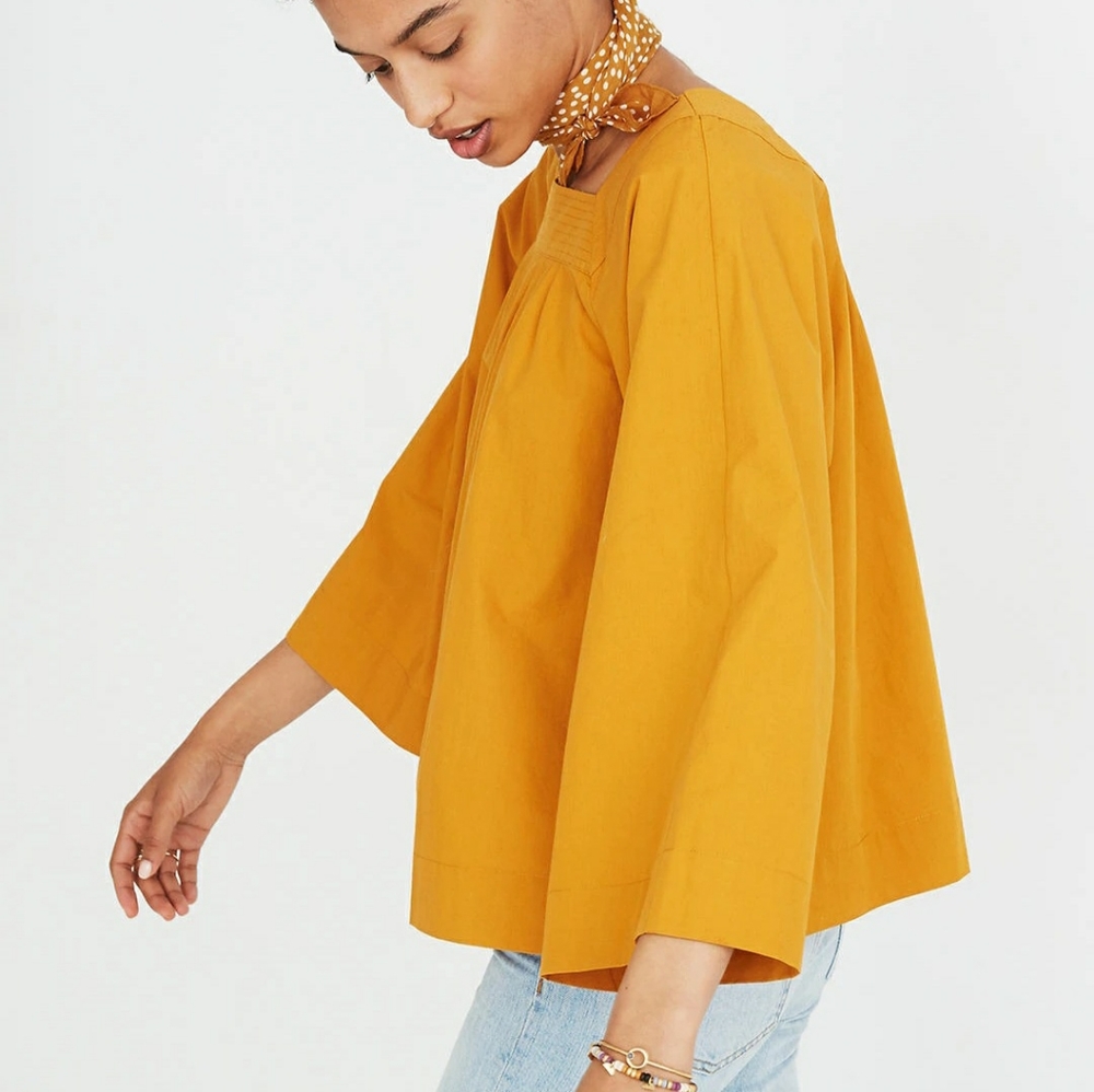 Madewell Square-Neck Wide Sleeves Top in Mustard - Picture 2 of 12